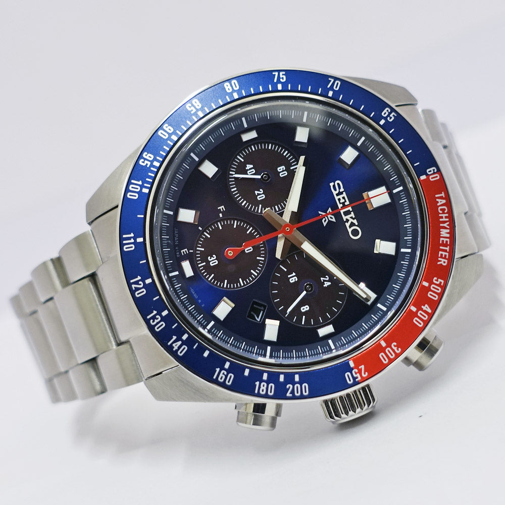 Seiko Prospect Speedy Timer SBDL097 Solar Chronograph SS Blue