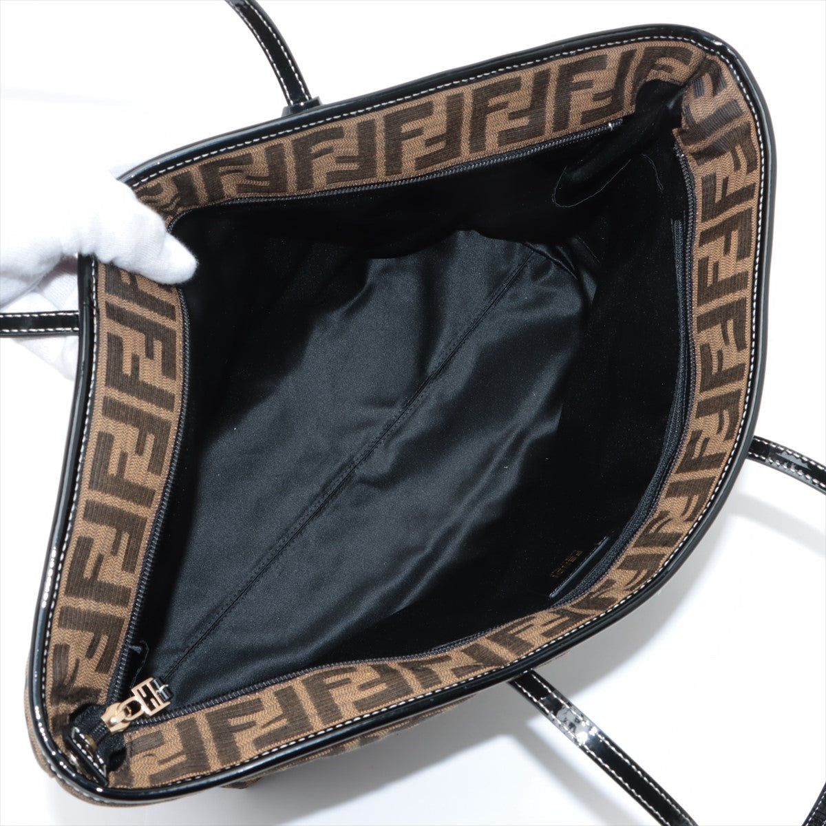 Fendi Zucca Canvas x Patent Leather Tote Bag Black x Brown 8BH185