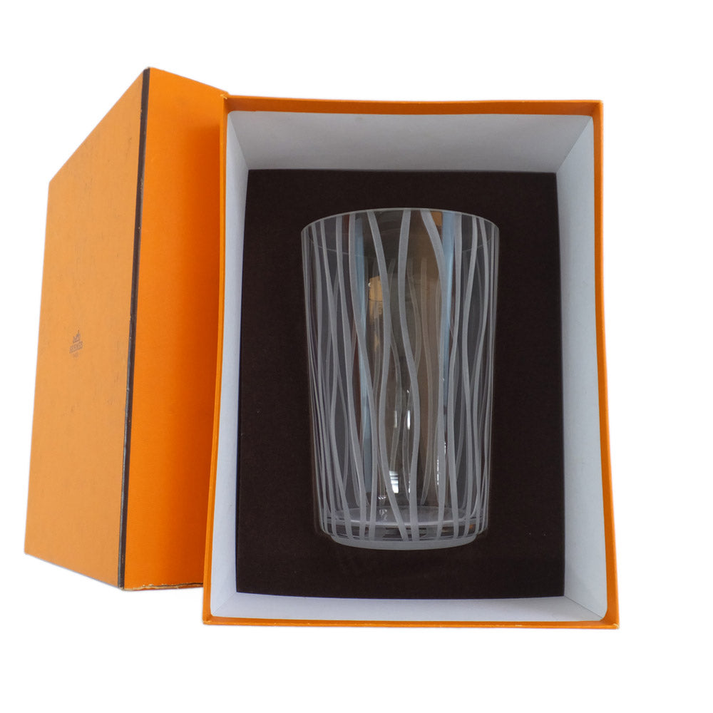 Hermes Crystal Glass Flower Bottle Round Interior Obje Wave-shaped Strip Made in Italy Height 20cm Small  Stor  Wade Quality