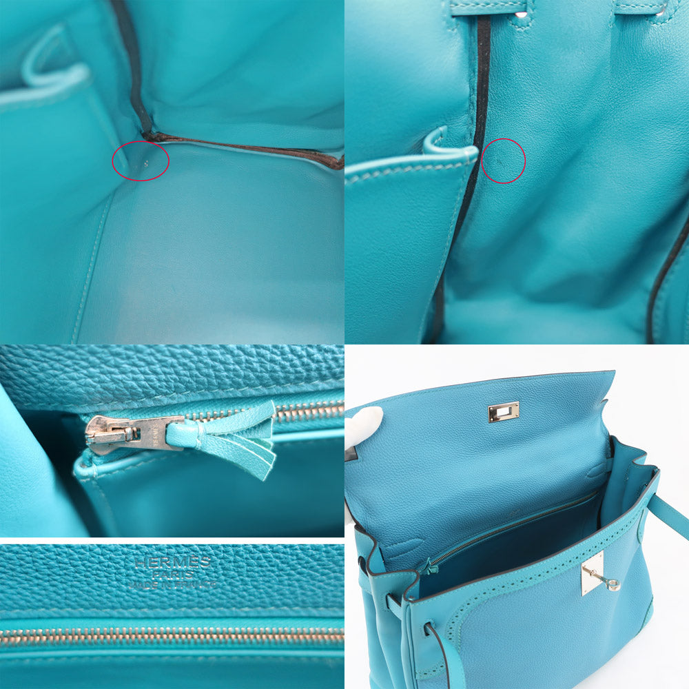 HERMES Hermes Kelly 35 Giles Turquoise Blue Leather Silver G  T  Manufactured around 2015 Handbag Shoulder 2WAY