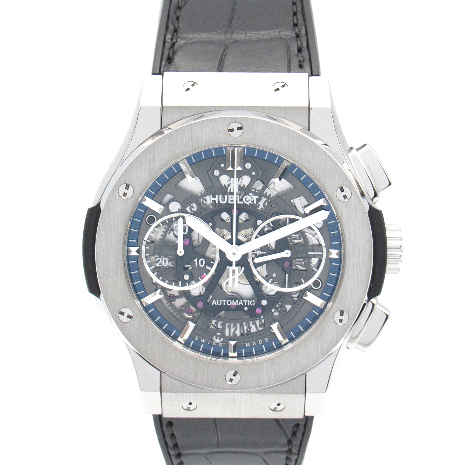 HUBLOT Classic Aerusion  Watch Titanium Lavender Belt Crocodile Leather Men Grey/Silver/Skeleton 525.NX.0170.LR