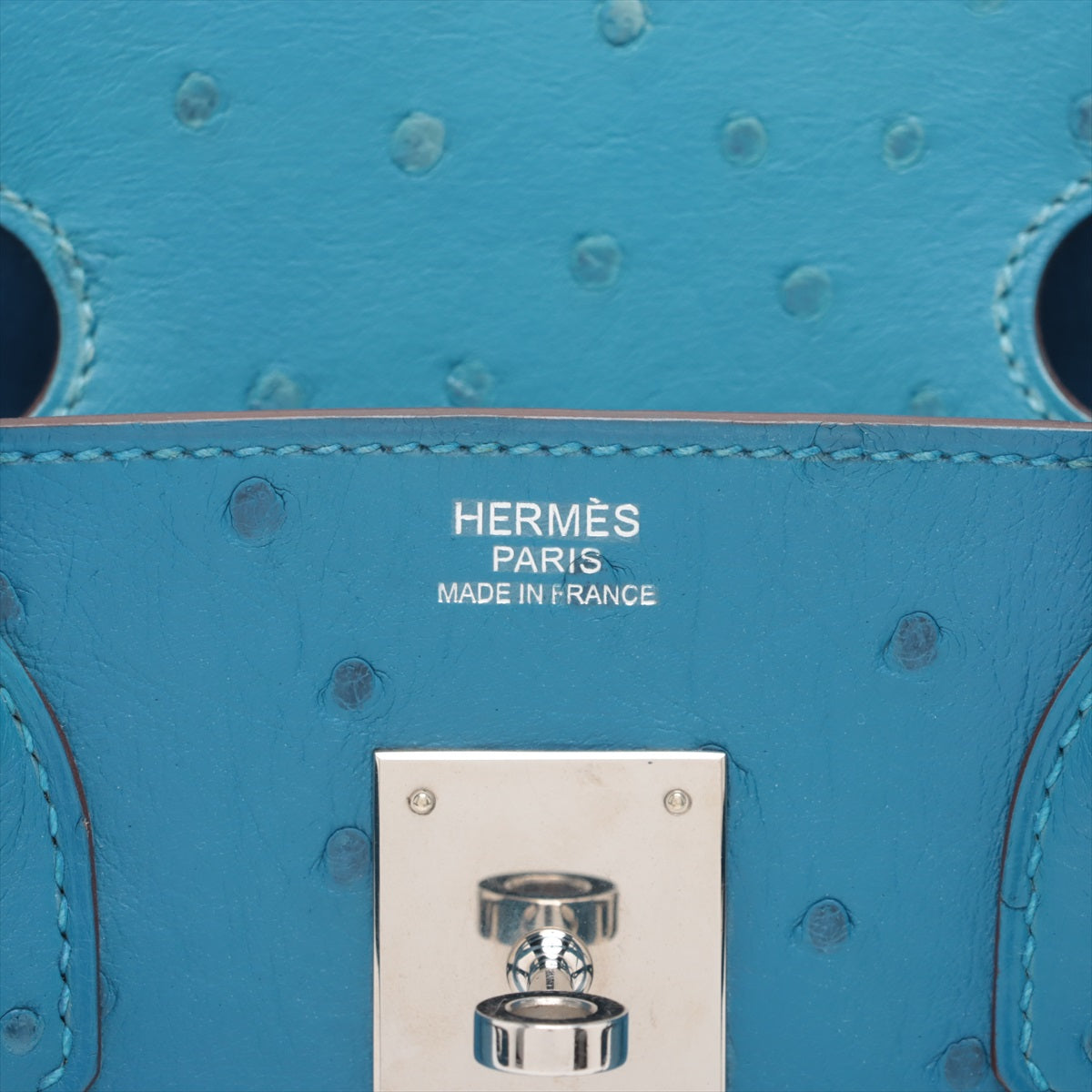 Hermes Birkin 30 Ostrich Blue Silver G  O2011