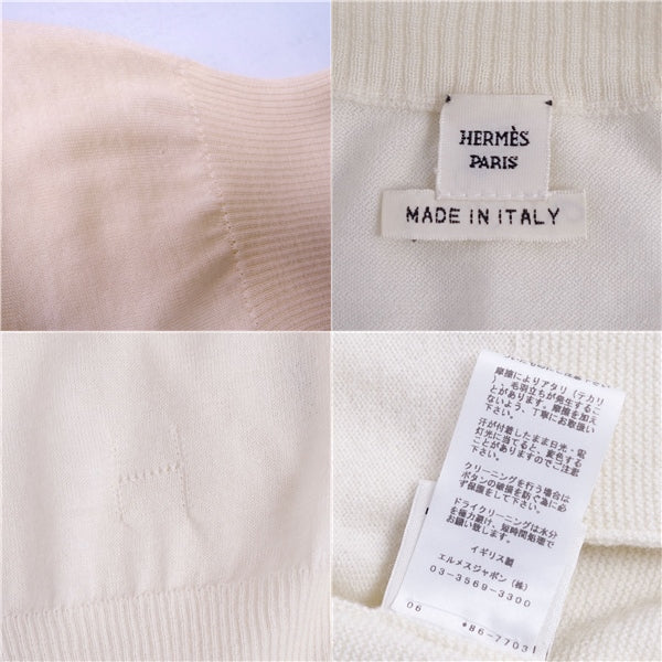 Hermes Nitted Cardigan Long Sleep H Logo Cashmere 100% Top  34 (S equivalent) Ivory NIT