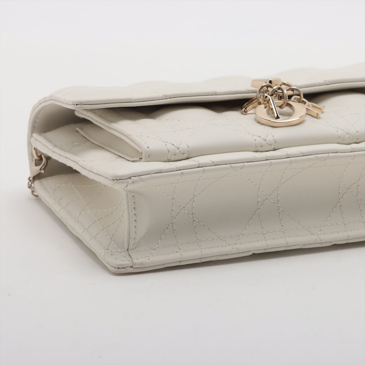 Christian Dior Lady Leather Chain Wallet White