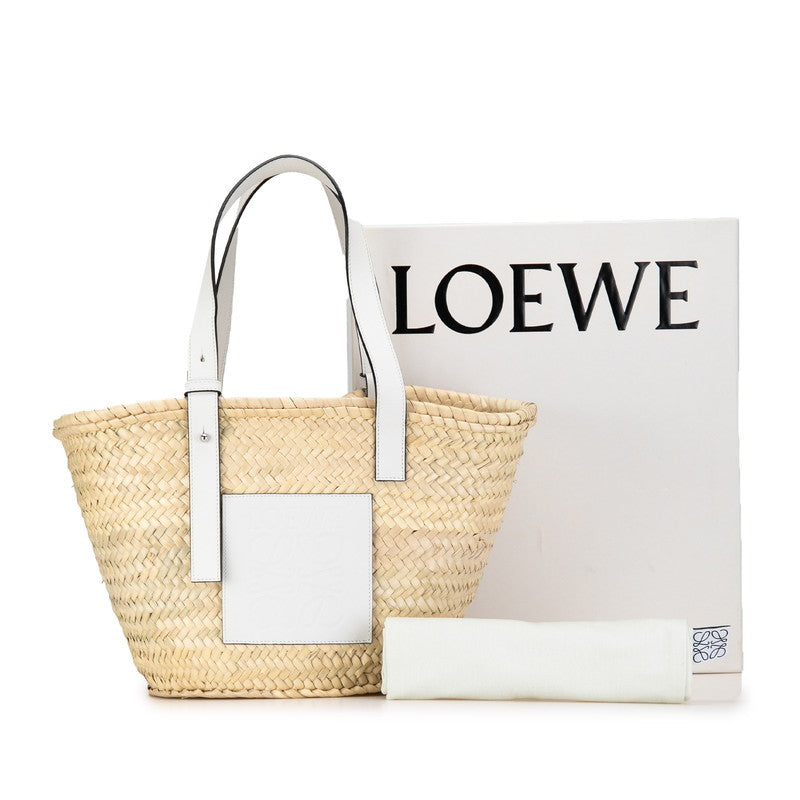 Loewe Anagram Basketball Bag Medium Handbag C Bag Beige White Raphia Leather  LOEWE