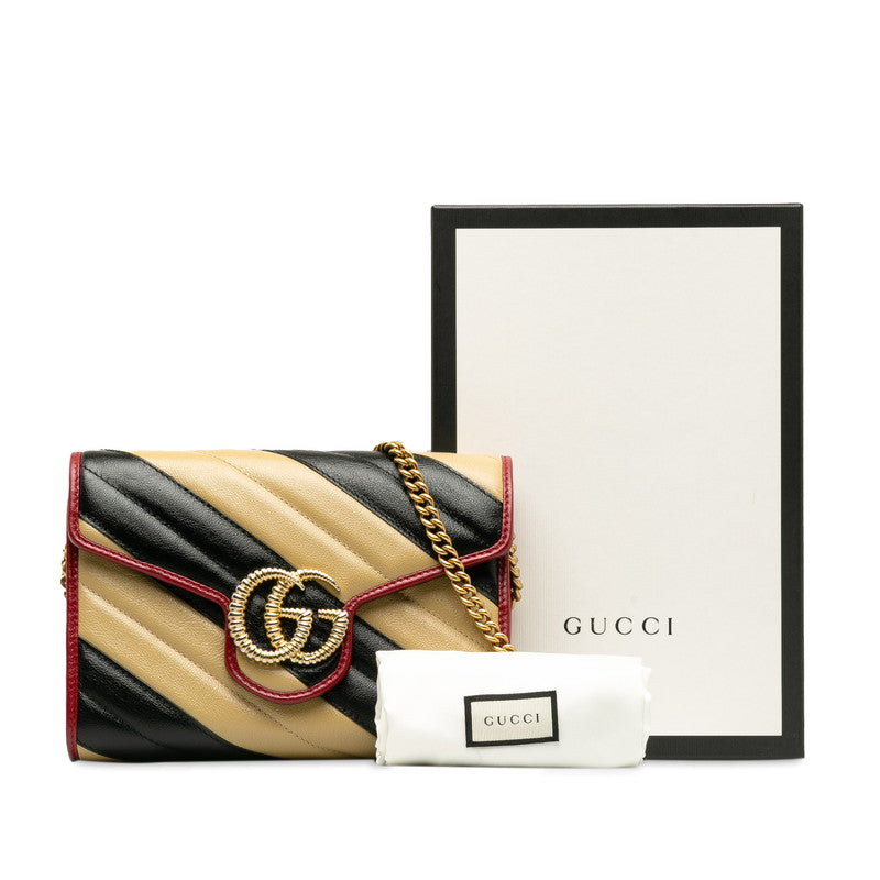 Gucci GG Marmont Chain Shelter Bag Wallet Bag 573807 Black Beige Leather  Gucci Gucci