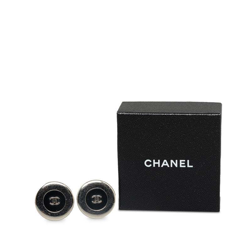 Chanel Vintage Round Coco Mark Earrings Silver Black Metal   CHANEL