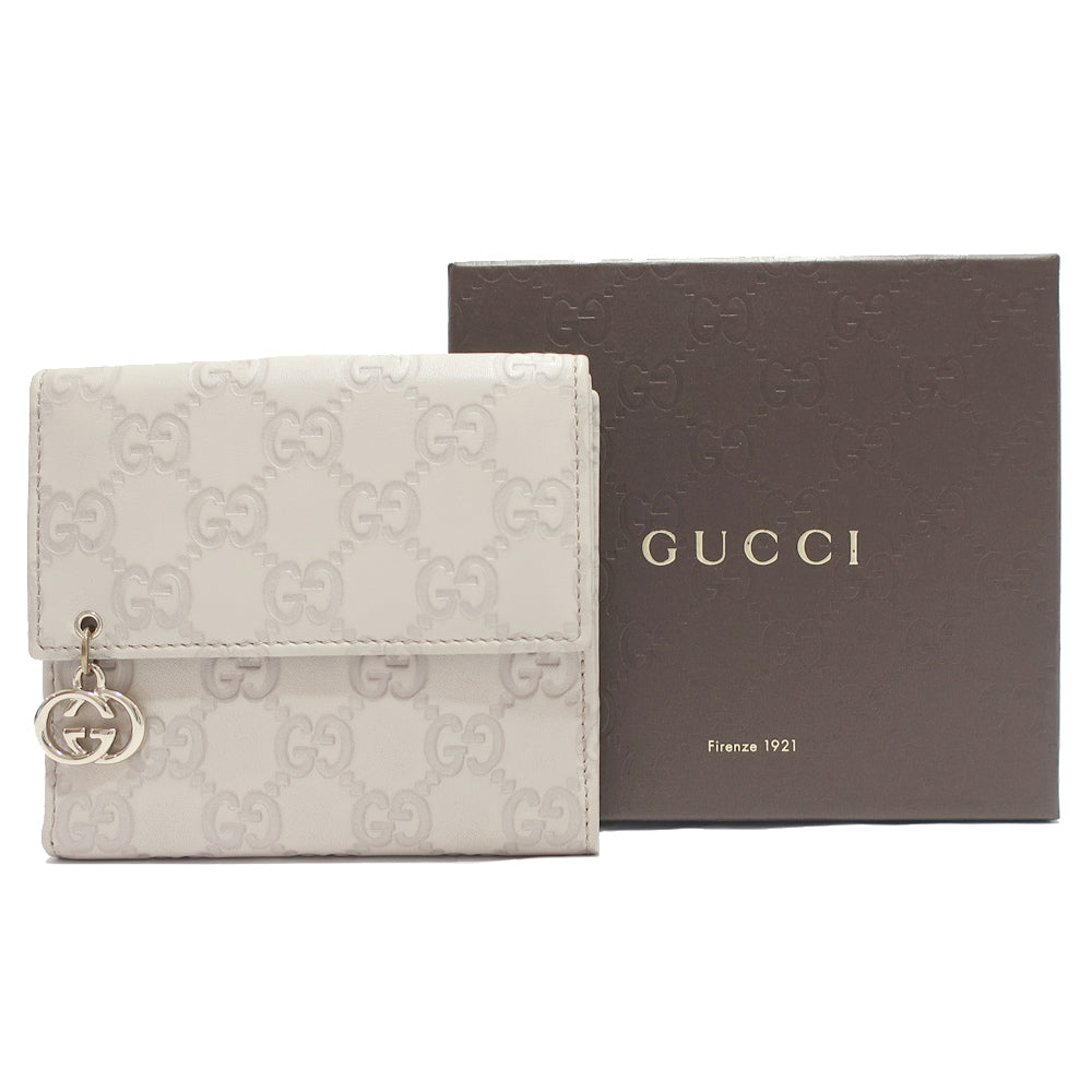 Gucci Double Fold Wallet 212105 Charming Leather Beige Gold  Compact Wallet  Female Box