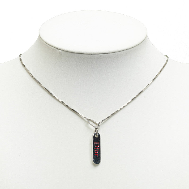 Dior logo plate Venetian chain necklace silver red stainless steel ladies Dior