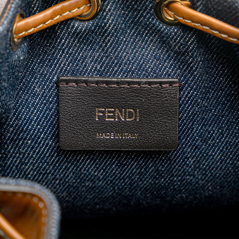 Fendi Zucca Montreux Mini Handbag Shoulder Bag 2WAY 8BS010 Navy Brown Denim Leather  Fendi