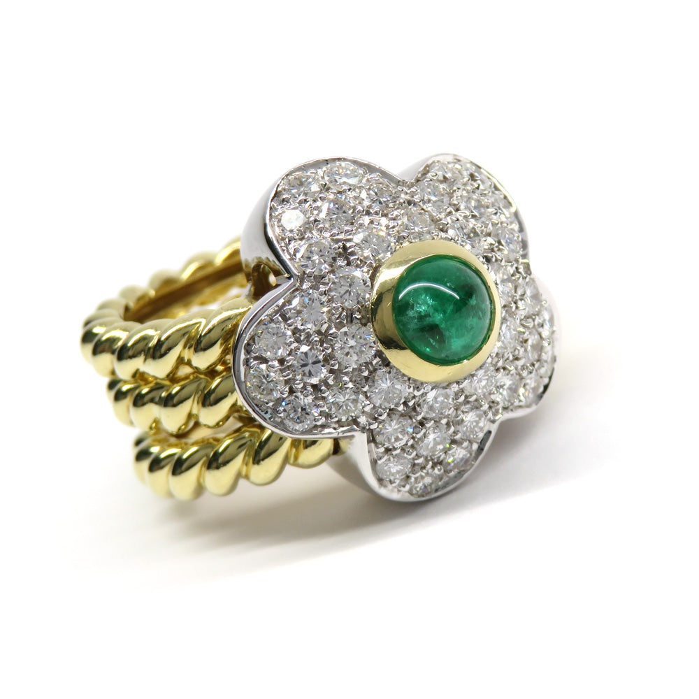 Ponte Vecchio Ring Flower Motif Flowers 750YG Yellow G WG White Gold Emerald 0.78ct Diamond 1.35ct 10 . 3   Jewelry Accessories Fine s