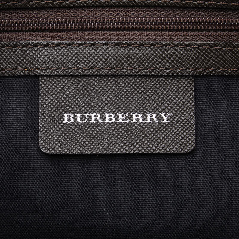 Burberry New 格紋單肩包 棕色帆布皮革手提包 BURBERRY