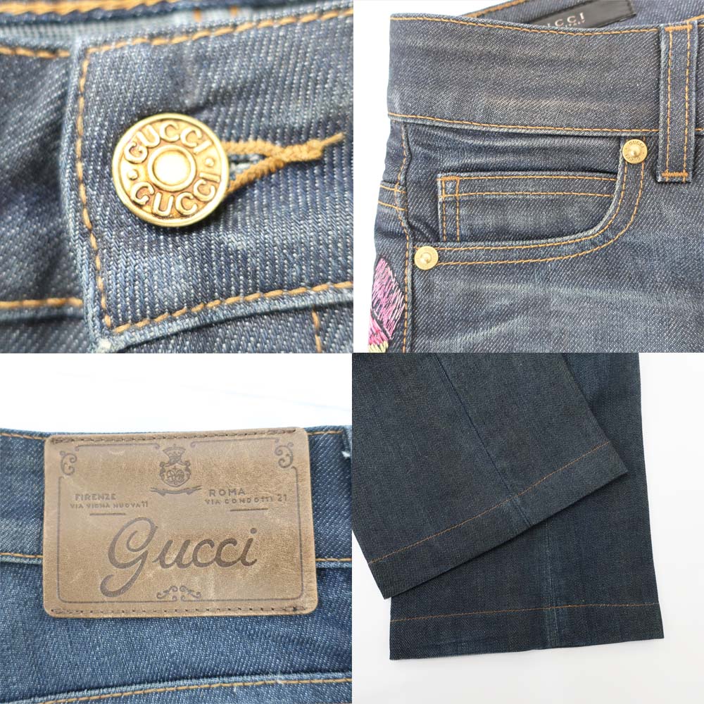 GUCCI Gucci Denim Pants Flowers Pants Blue Slack Bottoms Size 36  Women Apparel Clothes Fashion