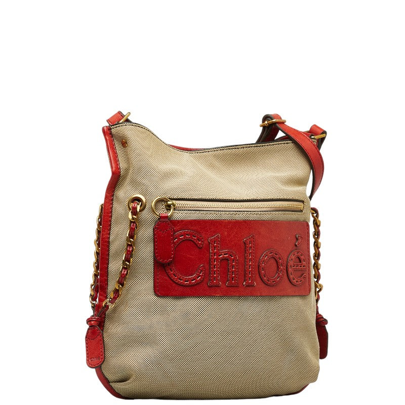 Chloe Harley Sloping Shoulder Bag Beige Red Canvas Leather  Chloe (Ginestapo)