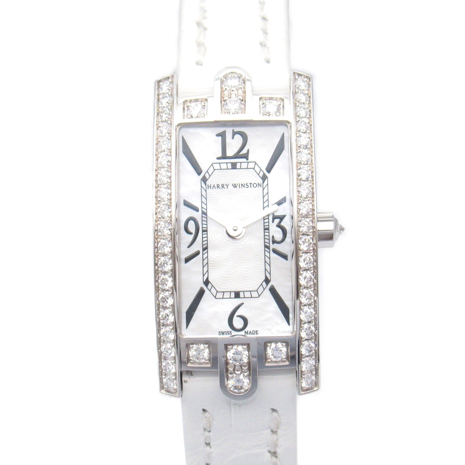 Harry Winston Harry Winston Avenue C Mini Diamond  Watch K18WG (White G) Leather Belt Crocodile Leather  White S 332LQW/AVCQHM16WW02