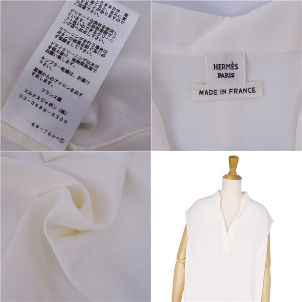 Hermes  Silk Blues  Sleeve French Made Tops  42 (L Equivalent) White