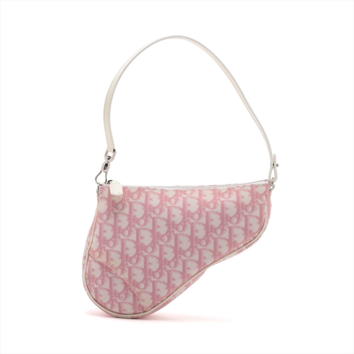 Christian Dior Toter Saddle Bag PVC Patent One-S Bag White× Pink