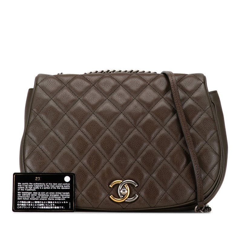 Chanel Matrasse Chain Shoulder Bag Khaki Grey Caviar S  Chanel