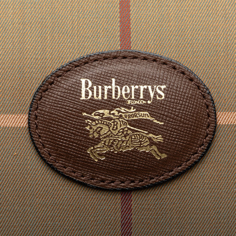 Burberry Check Boston Bag Karki Multicolor Canvas Leather