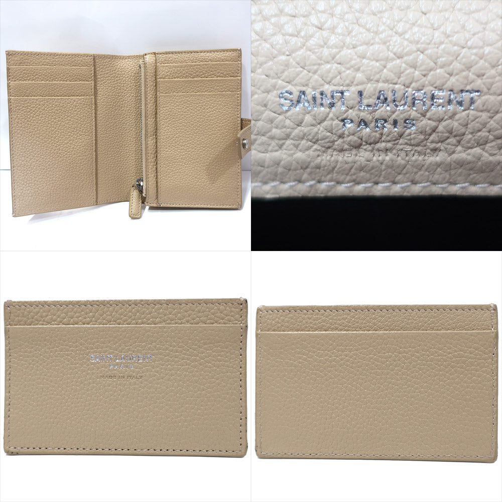 SAINT LAURENT SAINT LAURENT YSL logo 505011 Beige Silver G  Leather Small And Other Women  Preservation Bag Box