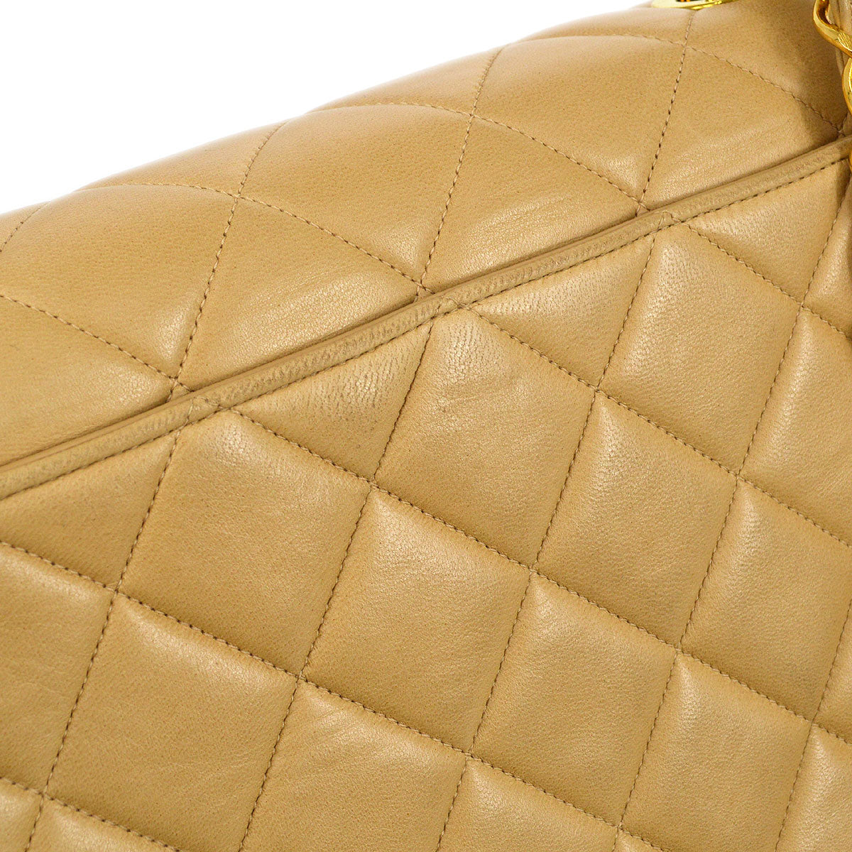 Chanel 1994-1996 Beige Lambskin Straight Flap Medium