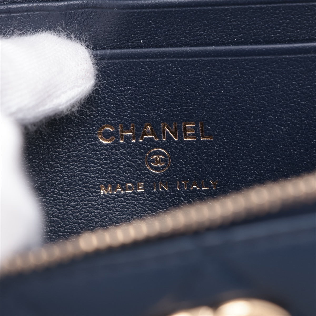 Chanel Lambskin  Chain Shoulder Bag Vanity Navy G  AP2846