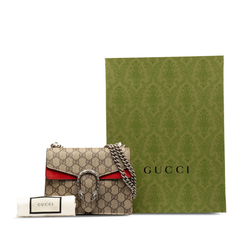 Gucci GG Supreme Duonissos 扭鏈單肩包 421970 米色紅色 PVC 絨面革 Gucci