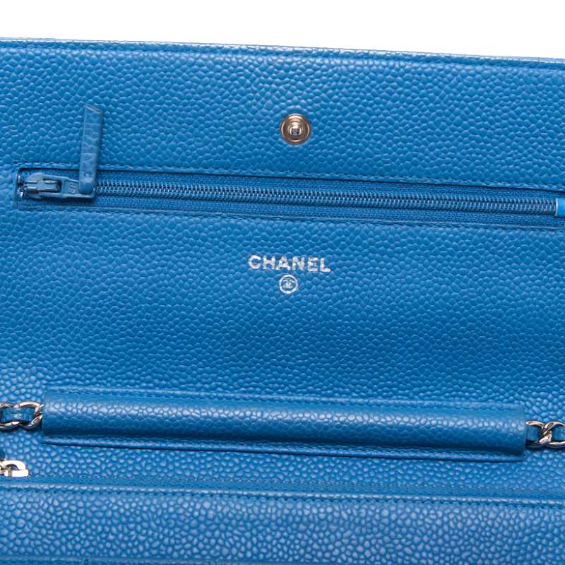 Chanel Matrasse Chain Wallet Caviar S Turquoise Blue Silver