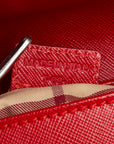 Burberry Noneva Check One-Shoulder Bag Handbag Red Leather