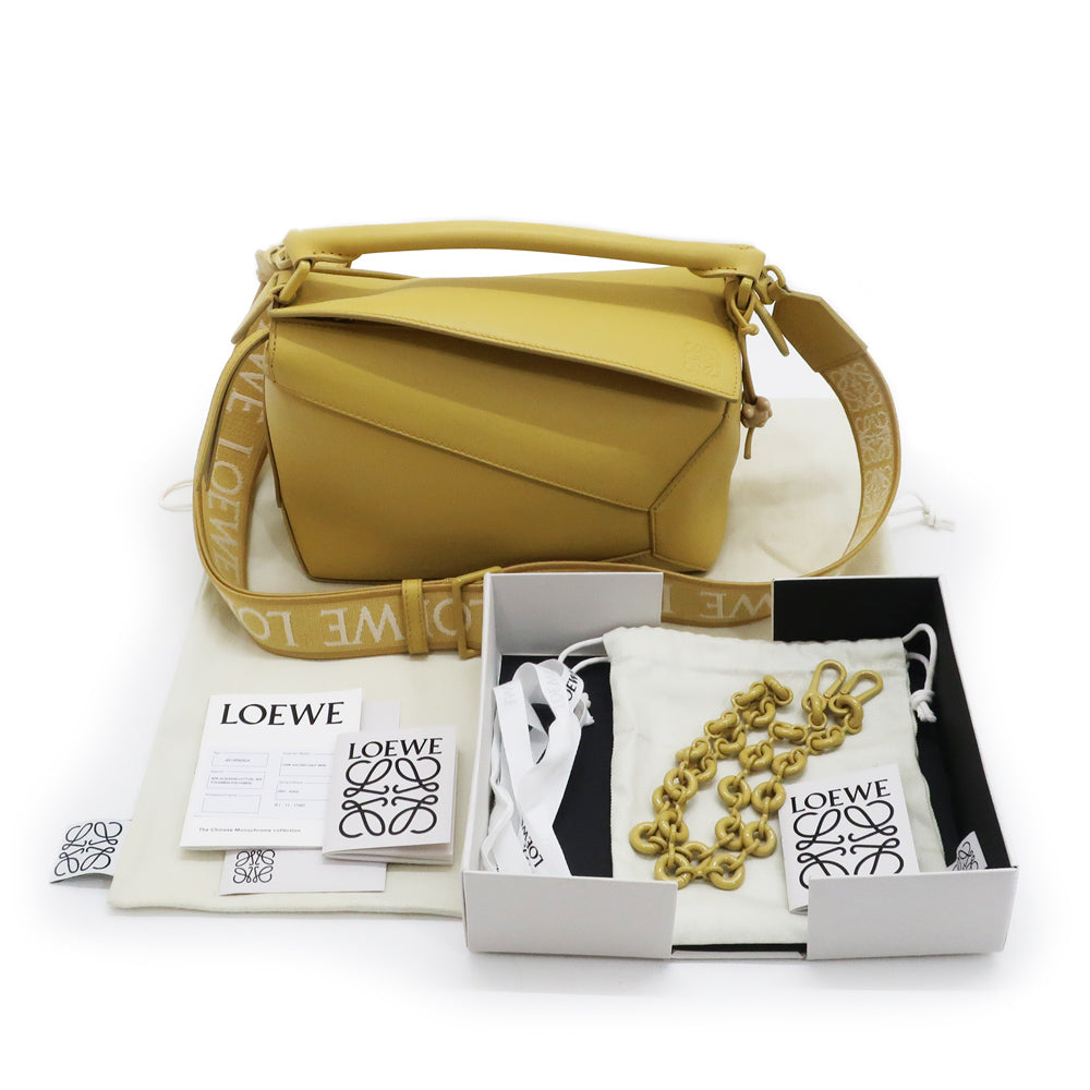 LOEWE Puzzle Edge Small A510P60X24 Pearl Yellow Gr  Metal Strip  2WAY Hand Shoulder  Bag