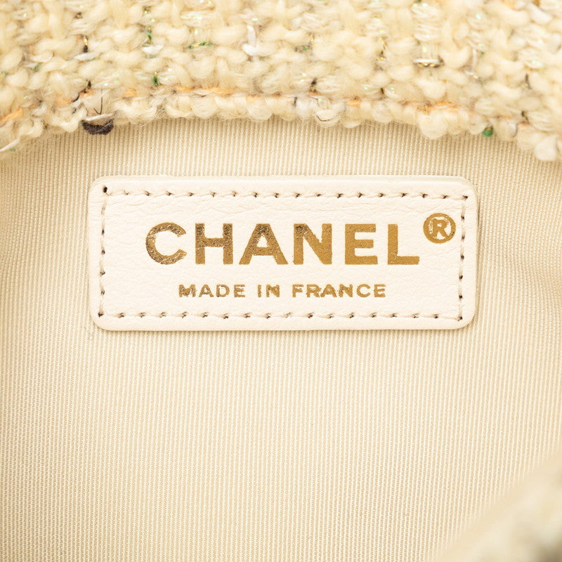 Chanel Coco Top Handle Chain Shoulder Bag White Multicolor Tweed Bamboo