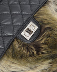 Chanel Black Calfskin Fur Mademoiselle Lock 2way Tote Handbag