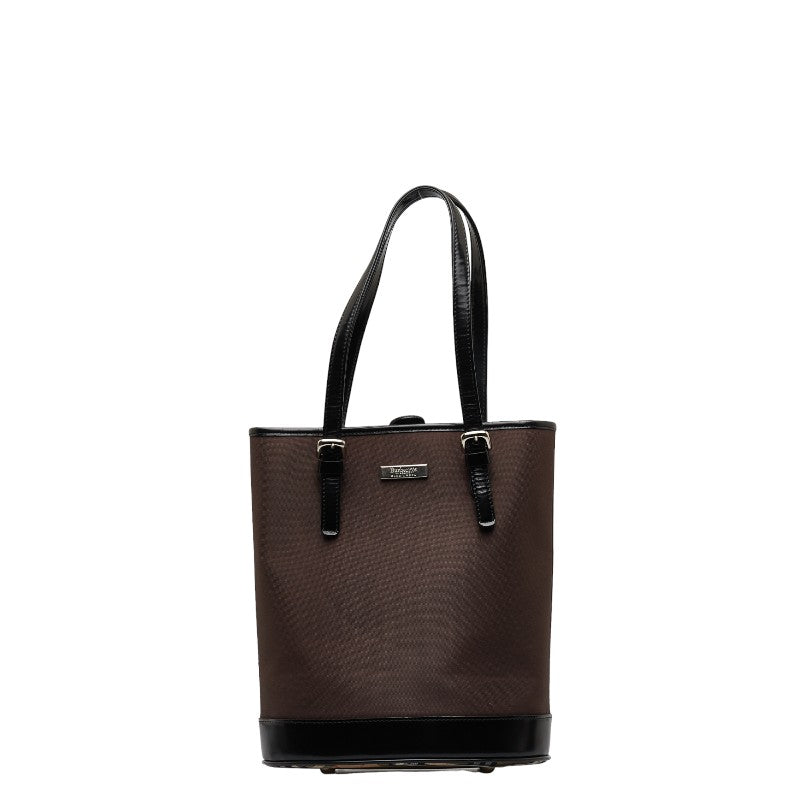 Burberry Nova Check Handbag Tote Bag Brown Black Nylon Leather