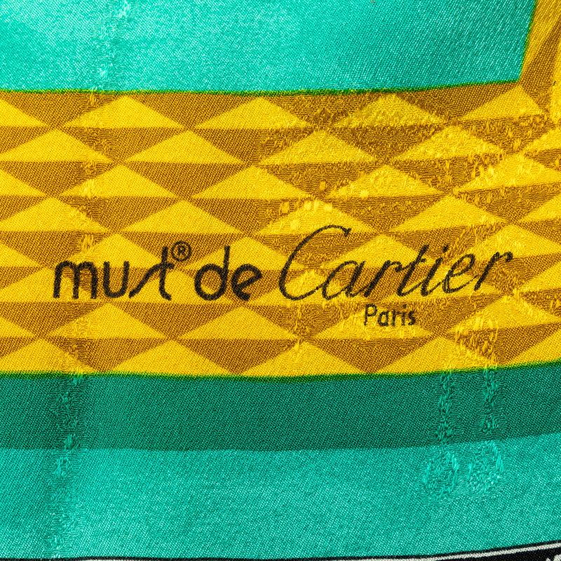 Cartier Must Du Cartier Bottle Jewelry SCalf Blue Green Multicolor Silk  Cartier