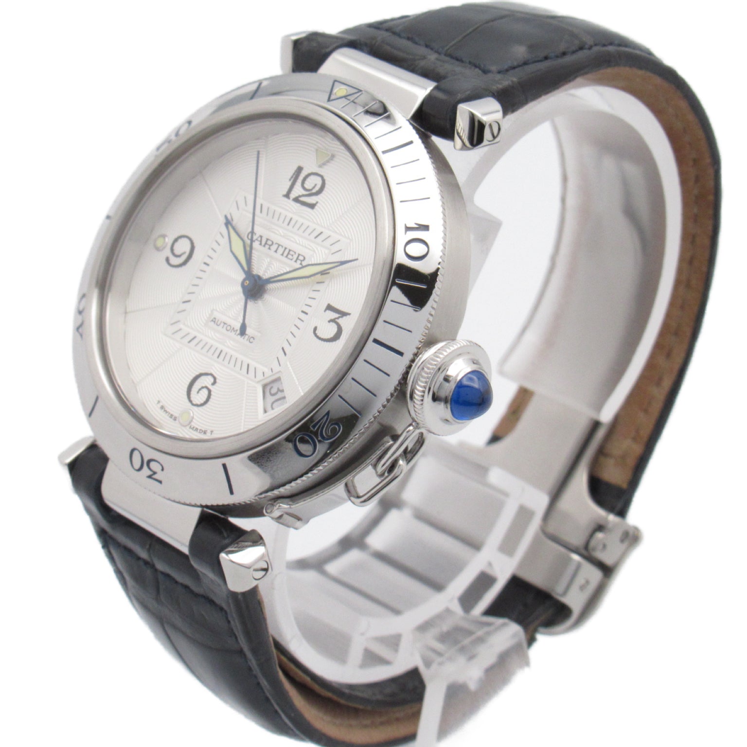 Cartier Pasha 38 Watch  Steel Leather Silver W3103155