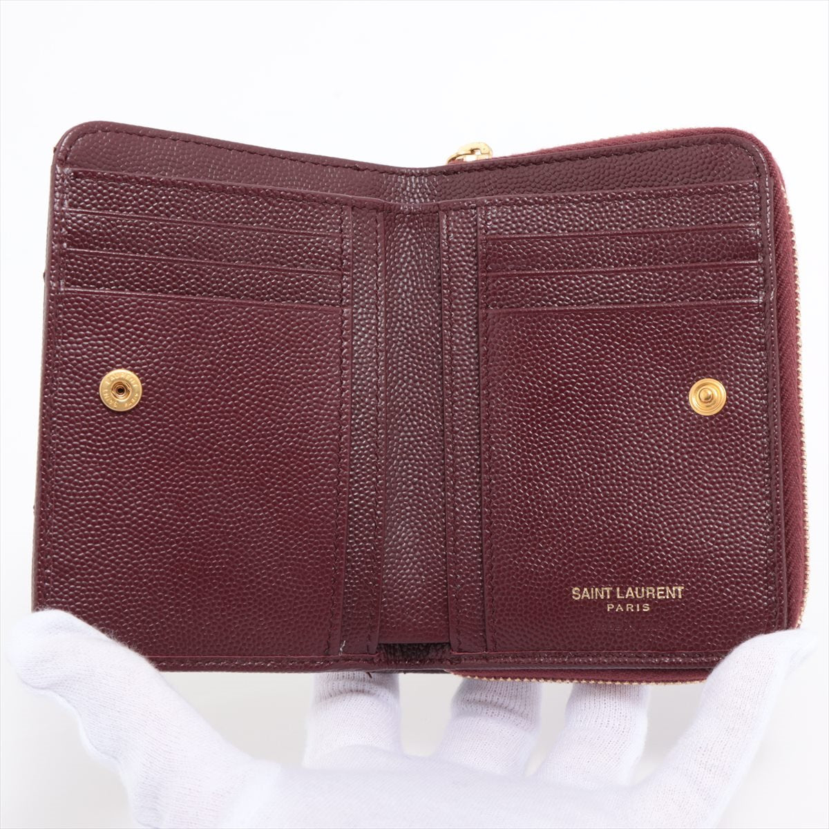 Saint Laurent V Stitch GUE403723 Leather Compact Wallet Bordeaux