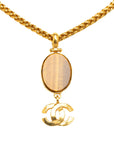 Chanel Vintage Coco Mark Tiger Eye Oval Necklace Gold Plated Women's
