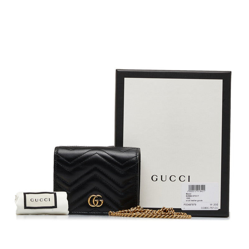 Gucci GG Marmont Quilted Compact Chain Wallet 625693 Black Leather Women&#39;s