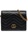 Gucci GG Marmont Quilted Compact Chain Wallet 625693 Black Leather Women's
