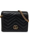 Gucci GG Marmont Quilted Compact Chain Wallet 625693 Black Leather Women's