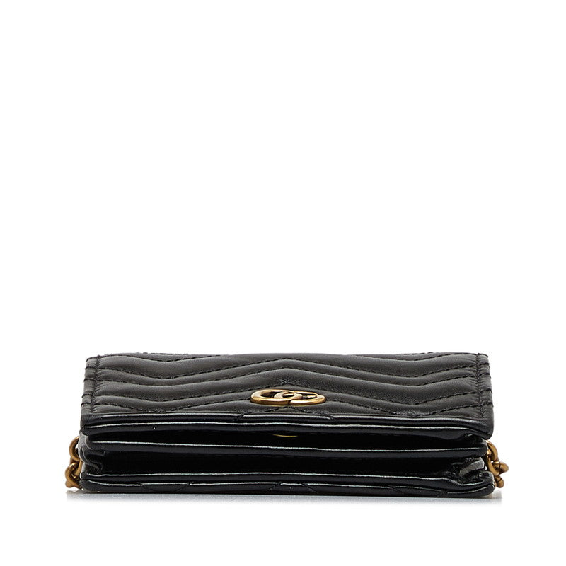 Gucci GG Marmont Quilted Compact Chain Wallet 625693 Black Leather Women&#39;s