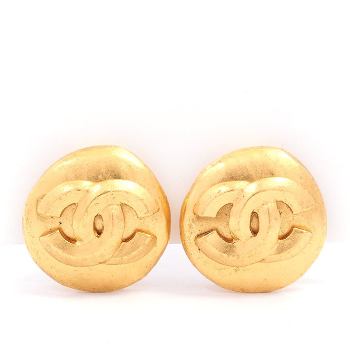 Vintage Chanel Earrings Round CC Logo Gold