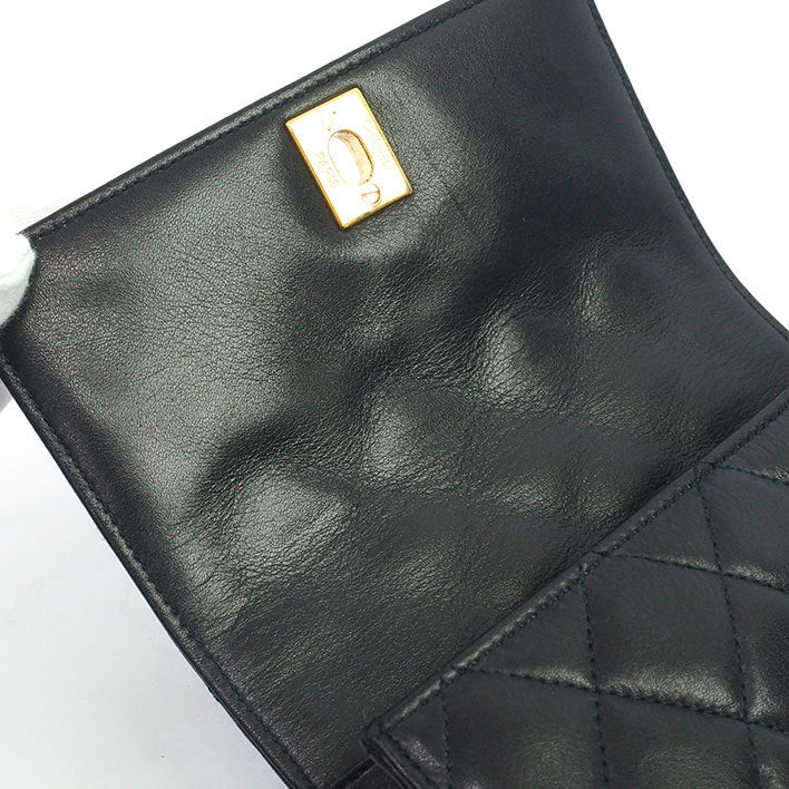 Chanel Vintage Black Lambskin Quilted Medallion Fanny Pack Waist Belt Bag  Rare