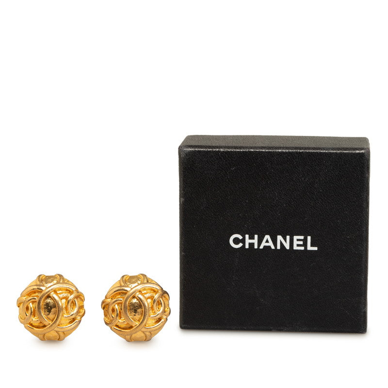 Chanel Vintage Triple CC Clip On Earrings Gold Plated Women's