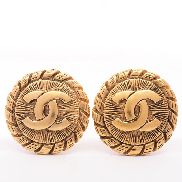 Vintage Chanel Earrings Coco Chanel CC Logo Twist Round Clip On