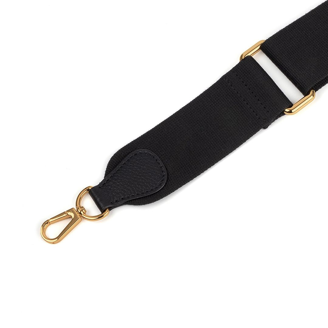 Black Premium Cotton / Calfskin Leather Adjustable Crossbody Bag