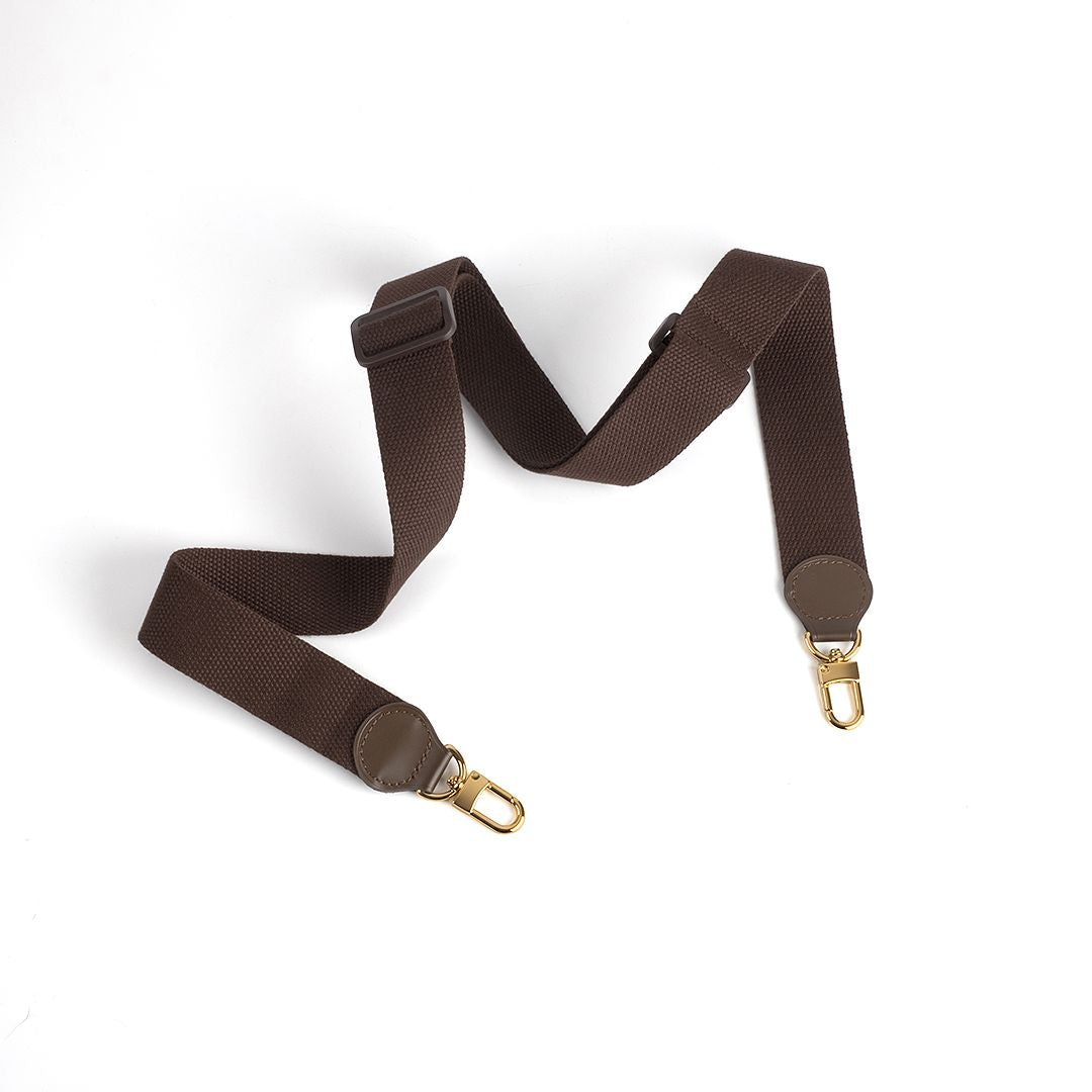 Damier Ebene 棕色優質棉質/Vachetta 皮革可調節斜挎包肩带更換寬版