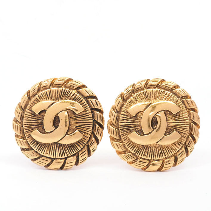 Chanel Vintage Chanel Gold Tone CC Logo Earrings