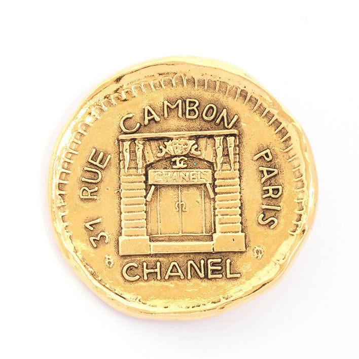 Vintage Chanel Pin Brooch 31 Rue Cambon Medallion Brooch Gold