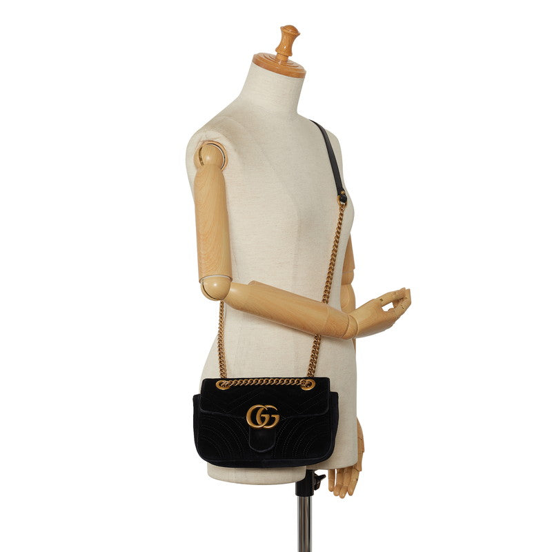 Gucci GG Marmont Chain Shoulder Bag 446744 Black Suede Women&#39;s